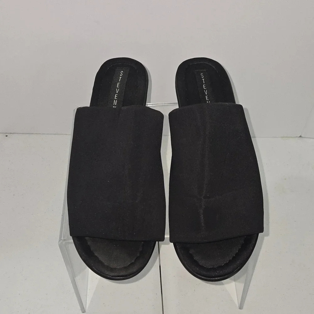 Steven by Steve Madden Beebe Black Textile Wedge Platform Slide Sandals 9.5M